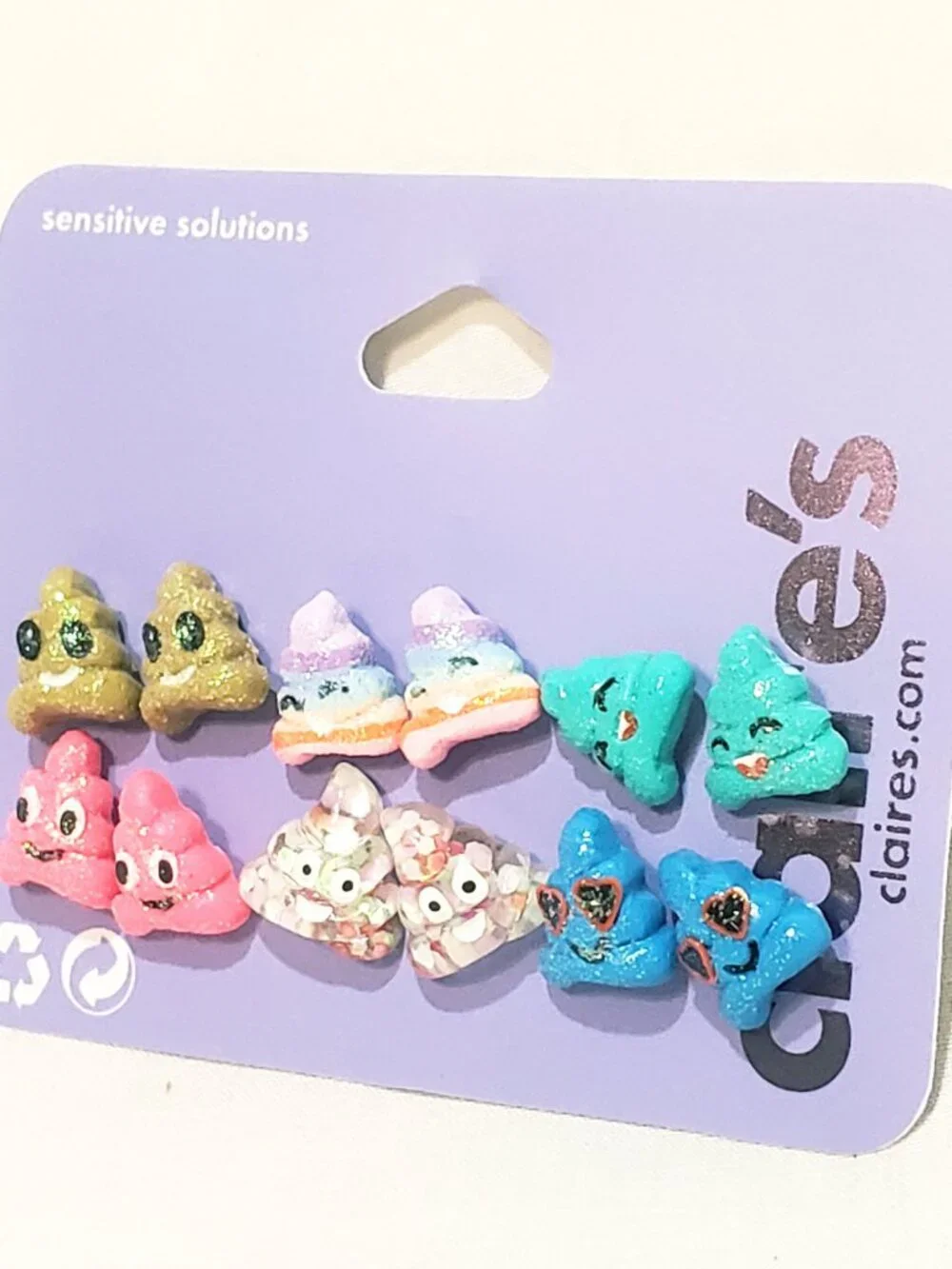 Claire’s Rainbow Emoji Poop Earrings Small Stud Pierced 1/2
